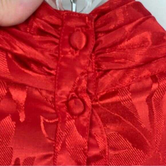 Vintage Red High Collar Pleated Front Blouse Size 8 Secretary Party Victorian - Picture 4 of 16